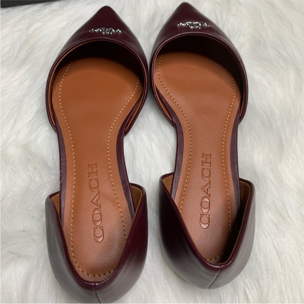 Coach Burgundy Pointed D'Orsay Leather Flats - Picture 3 of 4